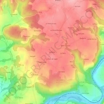 Mappa topografica Le Resto, altitudine, rilievo