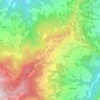 Mappa topografica La Verna, altitudine, rilievo