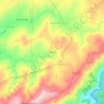 Mappa topografica Arcozelo, altitudine, rilievo