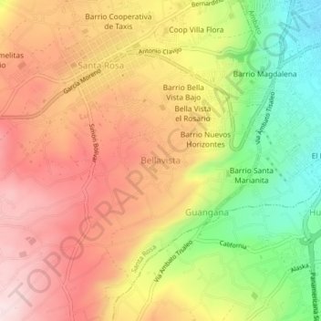 Mappa topografica Bellavista, altitudine, rilievo