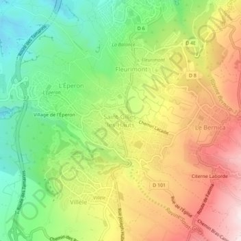 Mappa topografica Saint-Gilles-les-Hauts, altitudine, rilievo