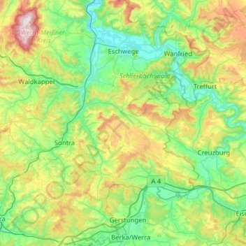 Mappa topografica Ringgau, altitudine, rilievo