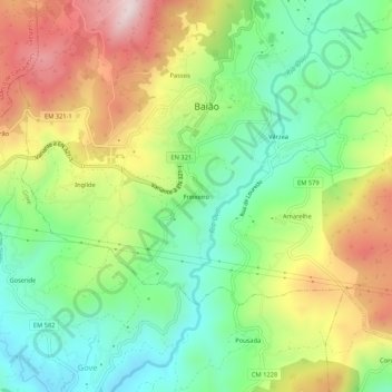 Mappa topografica Freixeiro, altitudine, rilievo