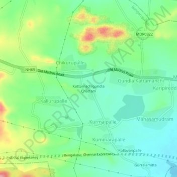 Mappa topografica Kottamachigundla Chattam, altitudine, rilievo