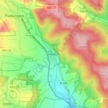 Mappa topografica Heufurt, altitudine, rilievo