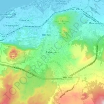 Mappa topografica Pátzcuaro, altitudine, rilievo