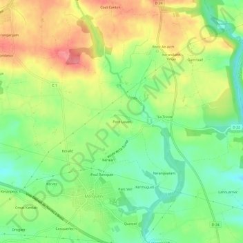 Mappa topografica Pont Louet, altitudine, rilievo