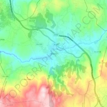 Mappa topografica Allariz, altitudine, rilievo