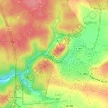 Mappa topografica Halde, altitudine, rilievo