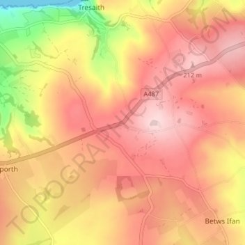Mappa topografica Tan-y-groes, altitudine, rilievo