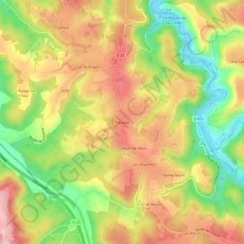 Mappa topografica Paloque, altitudine, rilievo