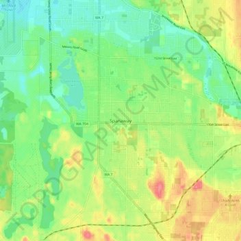 Mappa topografica Spanaway, altitudine, rilievo