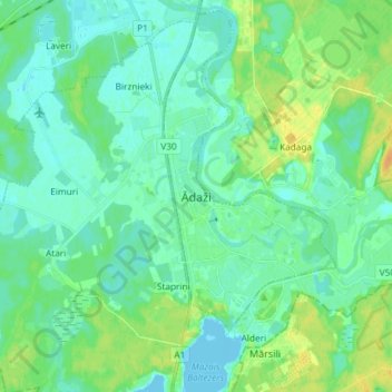 Mappa topografica Ādaži, altitudine, rilievo