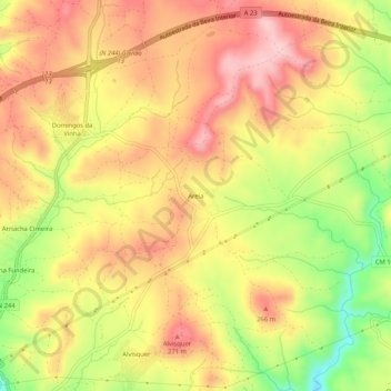 Mappa topografica Areia, altitudine, rilievo