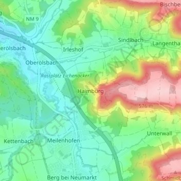 Mappa topografica Haimburg, altitudine, rilievo