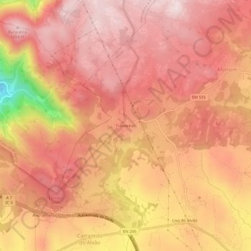 Mappa topografica Trandeiras, altitudine, rilievo