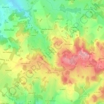 Mappa topografica Les Vergnes, altitudine, rilievo