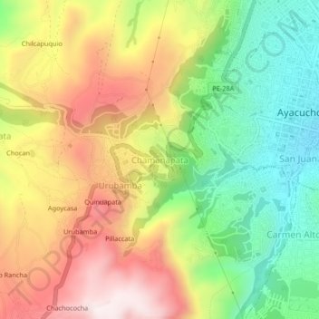 Mappa topografica Chamanapata, altitudine, rilievo