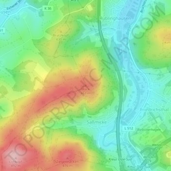 Mappa topografica Mark, altitudine, rilievo