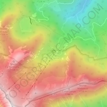 Mappa topografica Prato Spilla, altitudine, rilievo