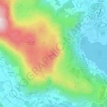 Mappa topografica Silver How, altitudine, rilievo