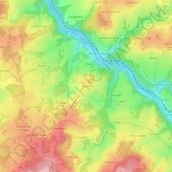 Mappa topografica Royères, altitudine, rilievo