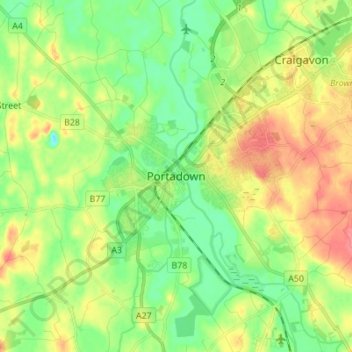 Mappa topografica Portadown, altitudine, rilievo