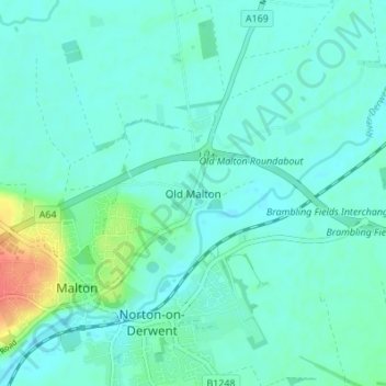 Mappa topografica Old Malton, altitudine, rilievo
