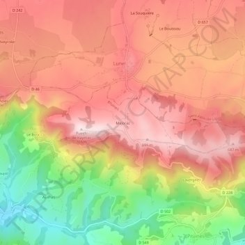 Mappa topografica Majorac, altitudine, rilievo