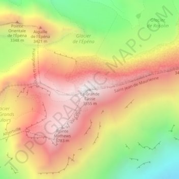Mappa topografica La Grande Casse, altitudine, rilievo