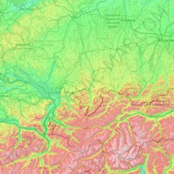 Mappa topografica Allgäu, altitudine, rilievo