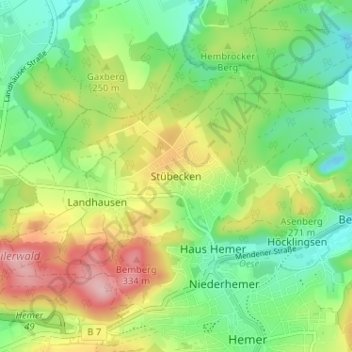 Mappa topografica Stübecken, altitudine, rilievo