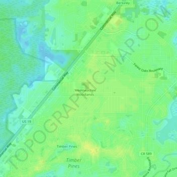 Mappa topografica Weeki Wachee Acres, altitudine, rilievo
