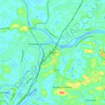 Mappa topografica Aluva, altitudine, rilievo