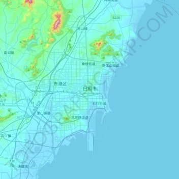Mappa topografica 日照市, altitudine, rilievo