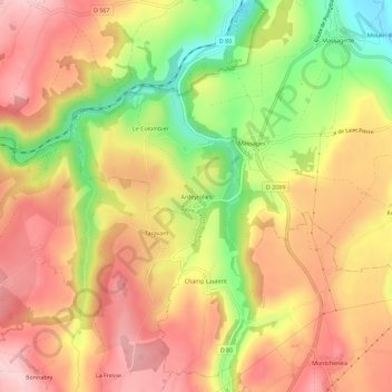 Mappa topografica Ardeyrolles, altitudine, rilievo