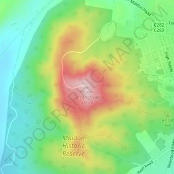 Mappa topografica Mount Tarrangower, altitudine, rilievo