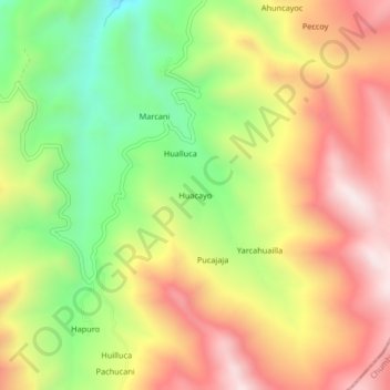 Mappa topografica Huacayo, altitudine, rilievo