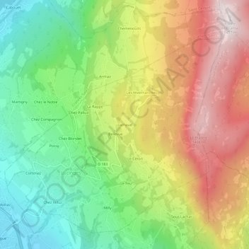 Mappa topografica Lachaud, altitudine, rilievo