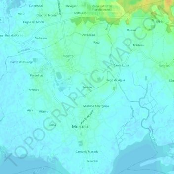 Mappa topografica Saldida, altitudine, rilievo