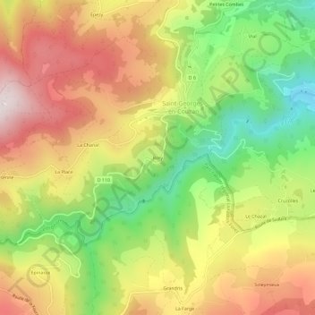 Mappa topografica Rory, altitudine, rilievo