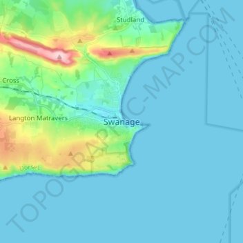 Mappa topografica Swanage, altitudine, rilievo