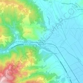 Mappa topografica Rigomagno Scalo, altitudine, rilievo