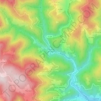 Mappa topografica La Chapelle-sous-Rochepaule, altitudine, rilievo