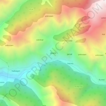 Mappa topografica dharni, altitudine, rilievo