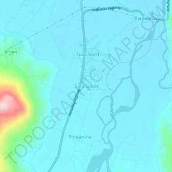 Mappa topografica Tuao South, altitudine, rilievo