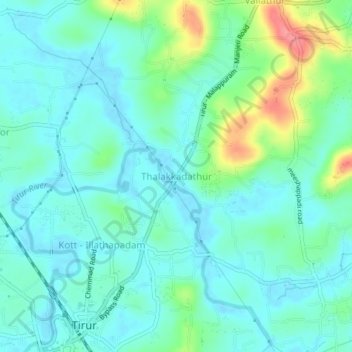 Mappa topografica Thalakkadathur, altitudine, rilievo