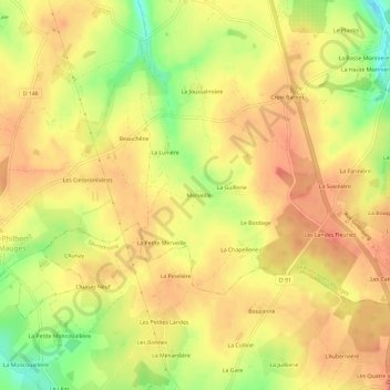 Mappa topografica Merveille, altitudine, rilievo
