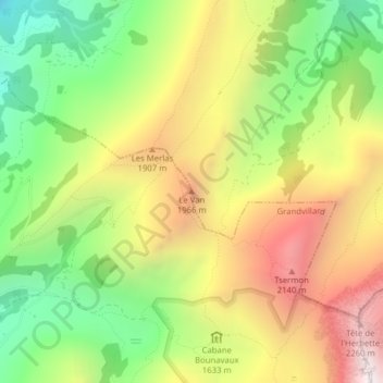 Mappa topografica Le Van, altitudine, rilievo