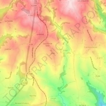 Mappa topografica Salan, altitudine, rilievo